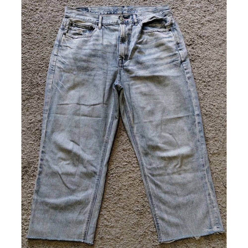 American Eagle 90s Boyfriend Crop Jeans Women's Size 8 Rainbow Pockets Raw Hem